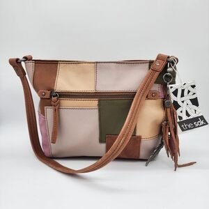 The Sak Patchwork Crossbody Bag in Brown and Cream